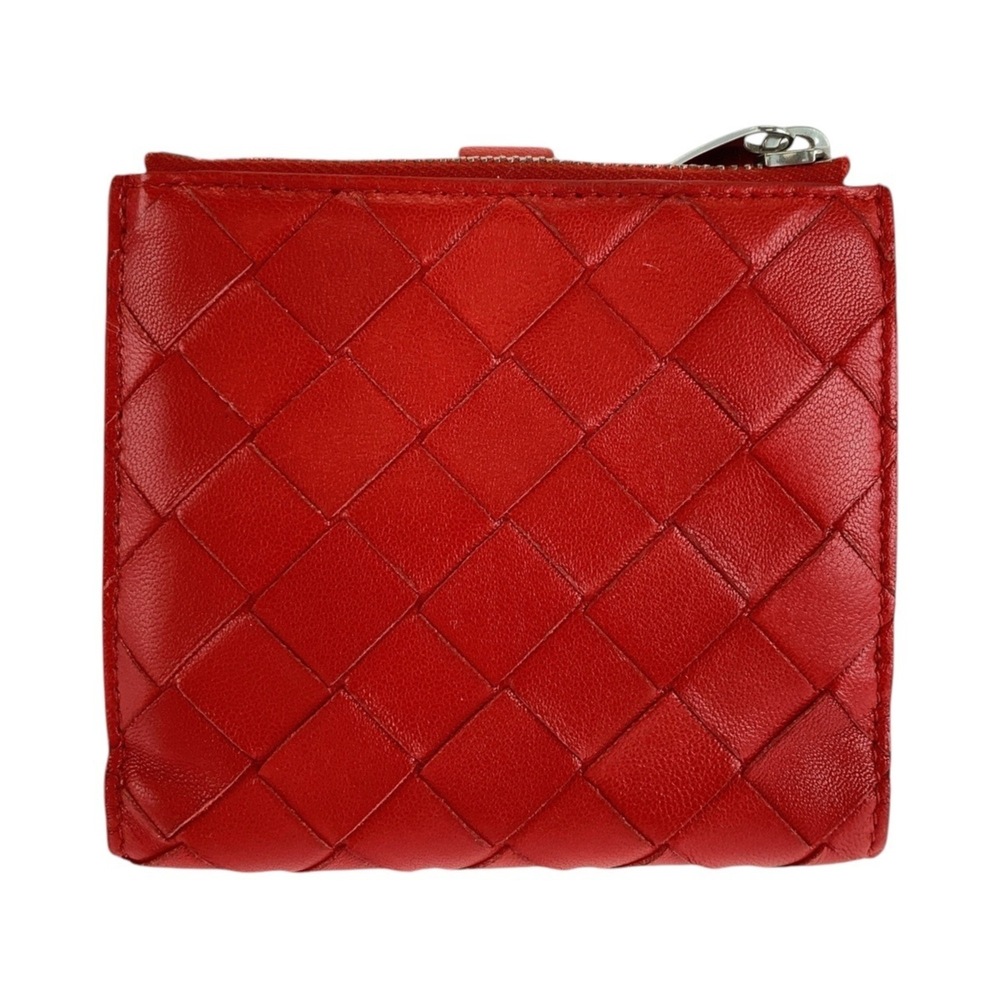 BOTTEGA VENETA Maxi Intrecciato Red Leather Folding Wallet with Silver Hardwa... - Picture 2 of 9